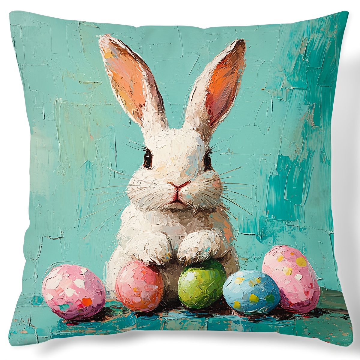 

Easter Bunny And Egg Flower Decoration Dwarf 2d Pattern Digital Printed Pillow Cover, Single-sided, 17.7" X 17.7", Zip Closure, Polyester, Suitable For Sofa, Living Room, Bedroom - No Insert Included