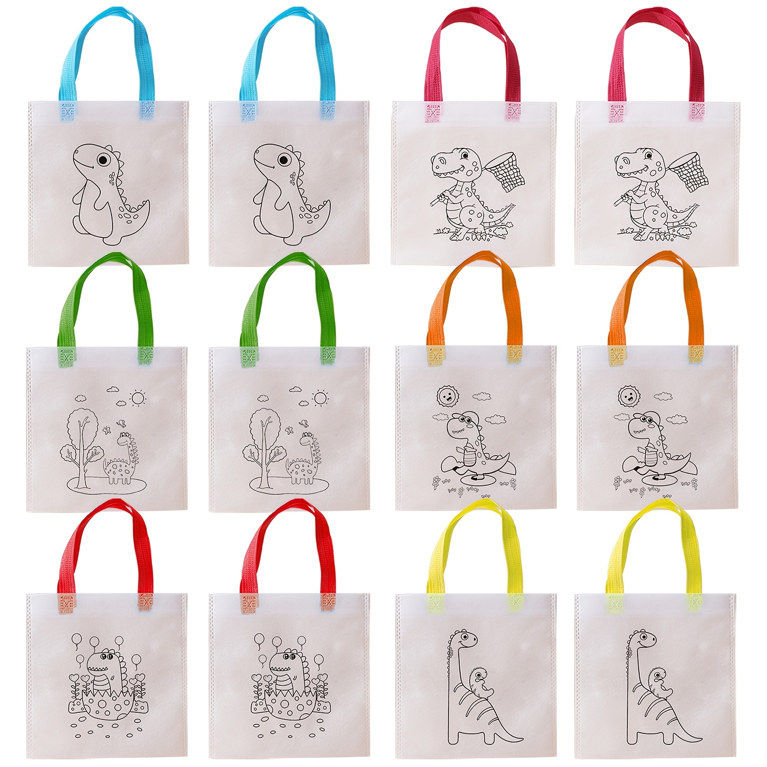 Image of 12 Diy Dinosaur Party Favor Bags, Animal Birthday Party Decorations With 6 Styles Of Dinosaur Gift Bags (color Pencils Not Included)