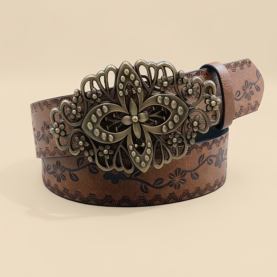 E-shop 1 Stück Vintage Blumen Metalles Schließe Gürtel für Herren Damen | Retro Taillengürtel Verstellbar für Jeans, Lässige Alltagsoutfits,