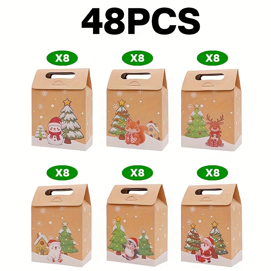 TEMU Gift For Her/him /60pcs Christmas Cowhide Party Gift Boxes With Penguin, Snowman, Polar Bear, And Reindeer Designs. Multiple Cartoon Styles With