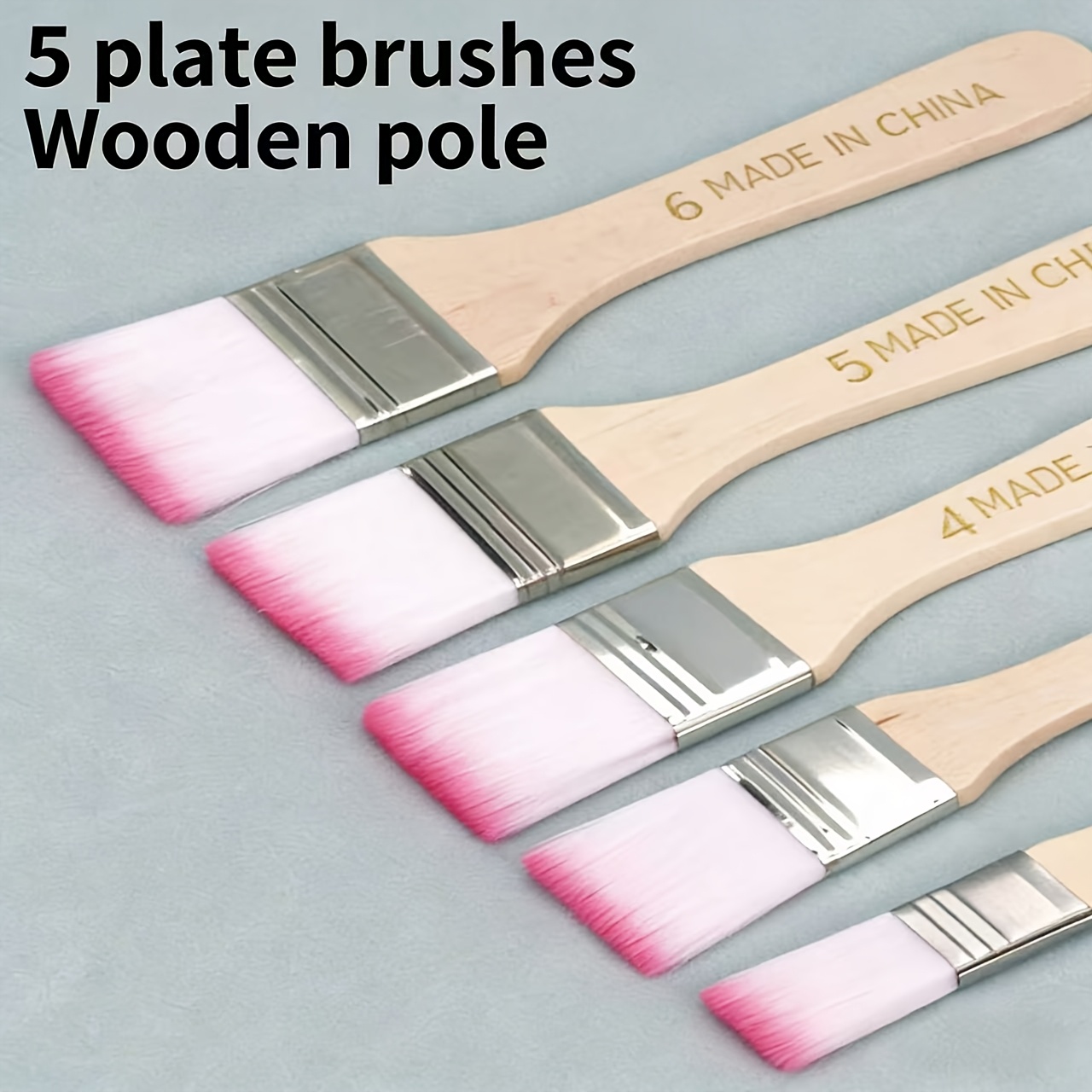 TEMU 5pcs 5-pack Nylon Wool Board Brushes, Wooden Handle Oil Painting Brushes, Gouache Acrylic Painting Row Brushes, Art Painting Tools