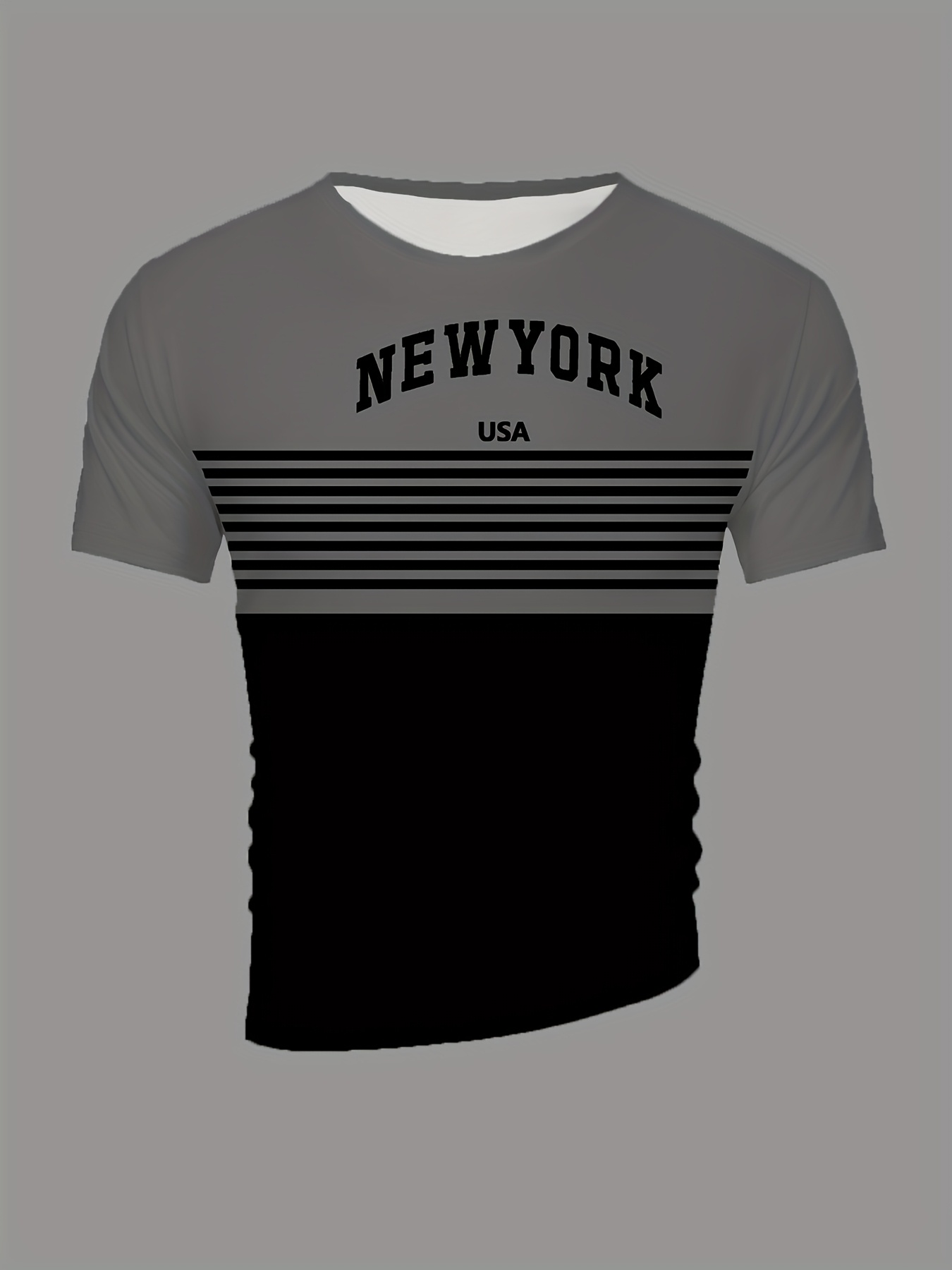 Men's New York USA 3D Print Striped T-Shirt - Casual Summer Sportswear, Oversized Red and White Short Sleeve Tee with Asymmetrical Stripes