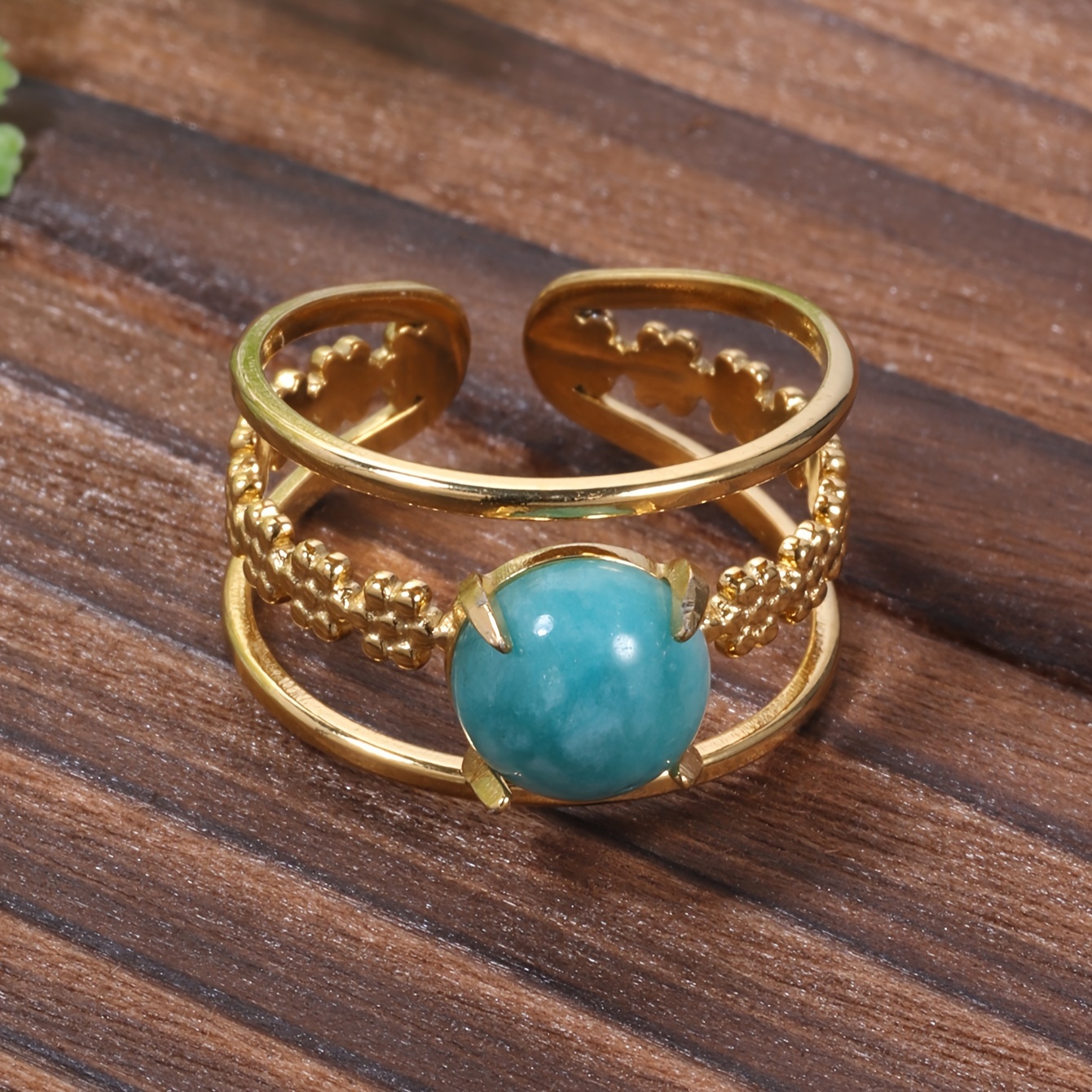 Geometric Turquoise Open Ring for Women