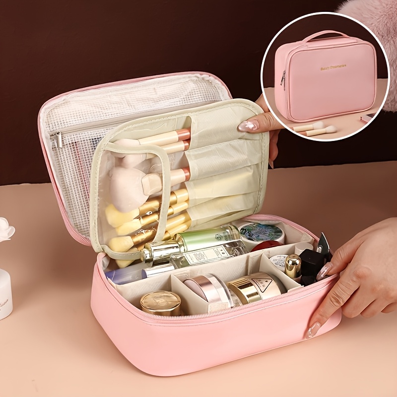 TEMU Trousse de rangement de maquillage multi-couches de grande capacité avec section à plusieurs compartiments pour pinceaux, organisateur de