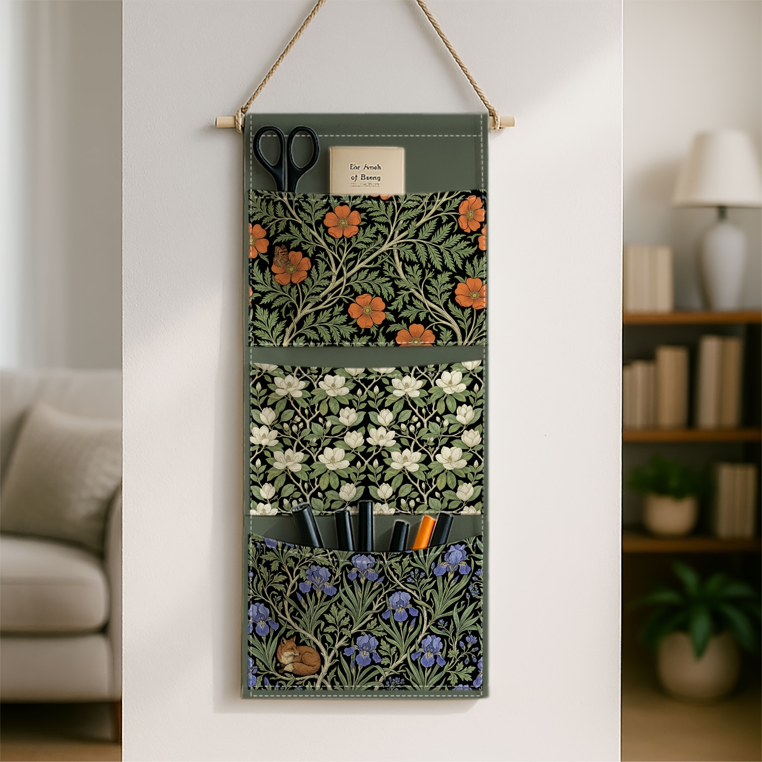 TEMU 1pc Decorative Botanical Pattern Art Practical Storage Item, A Fabric Hanging Organizer For , Wardrobes, And Offices. Vertical Hanging Design,