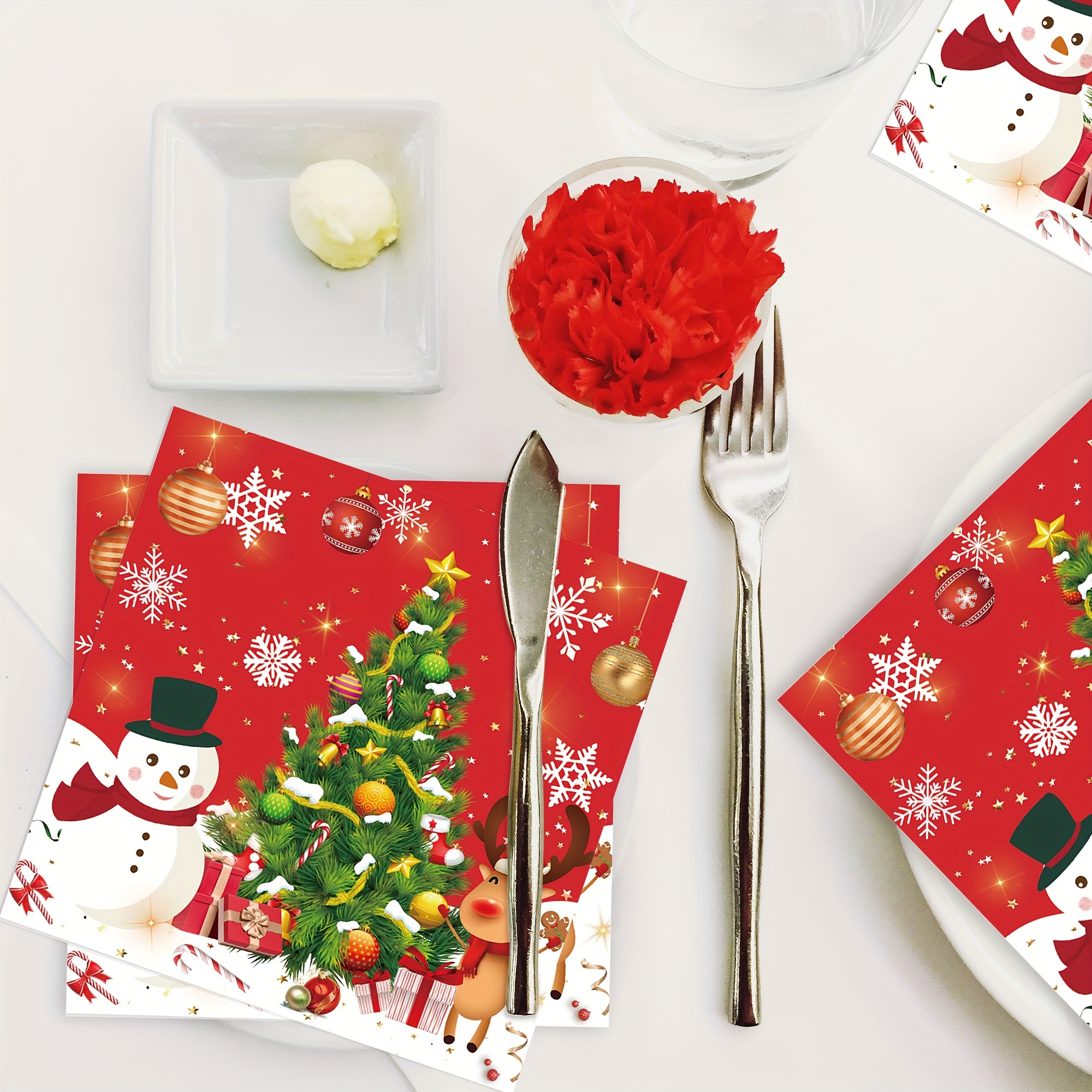 

20pcs Christmas Tree & Snowman Themed Disposable Napkins - Holiday Parties, Birthdays & Dinner Decorations