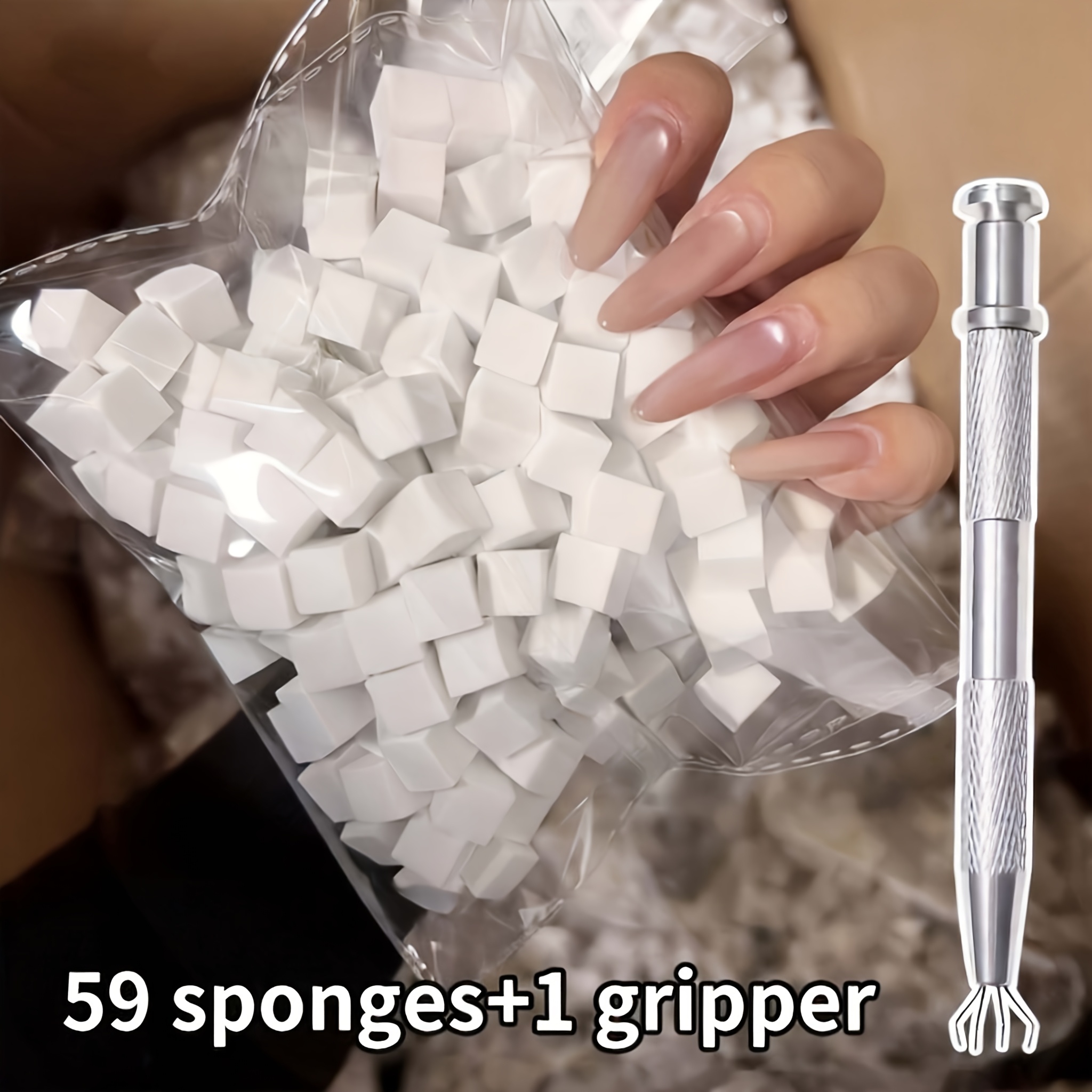 TEMU 60pcs Nail Sponge And Tweezers Set, Nail Art Sponge Tools, Non-shredding Odorless Nail Art Tools, For Nail Blending Painting And Cleaning, Nail