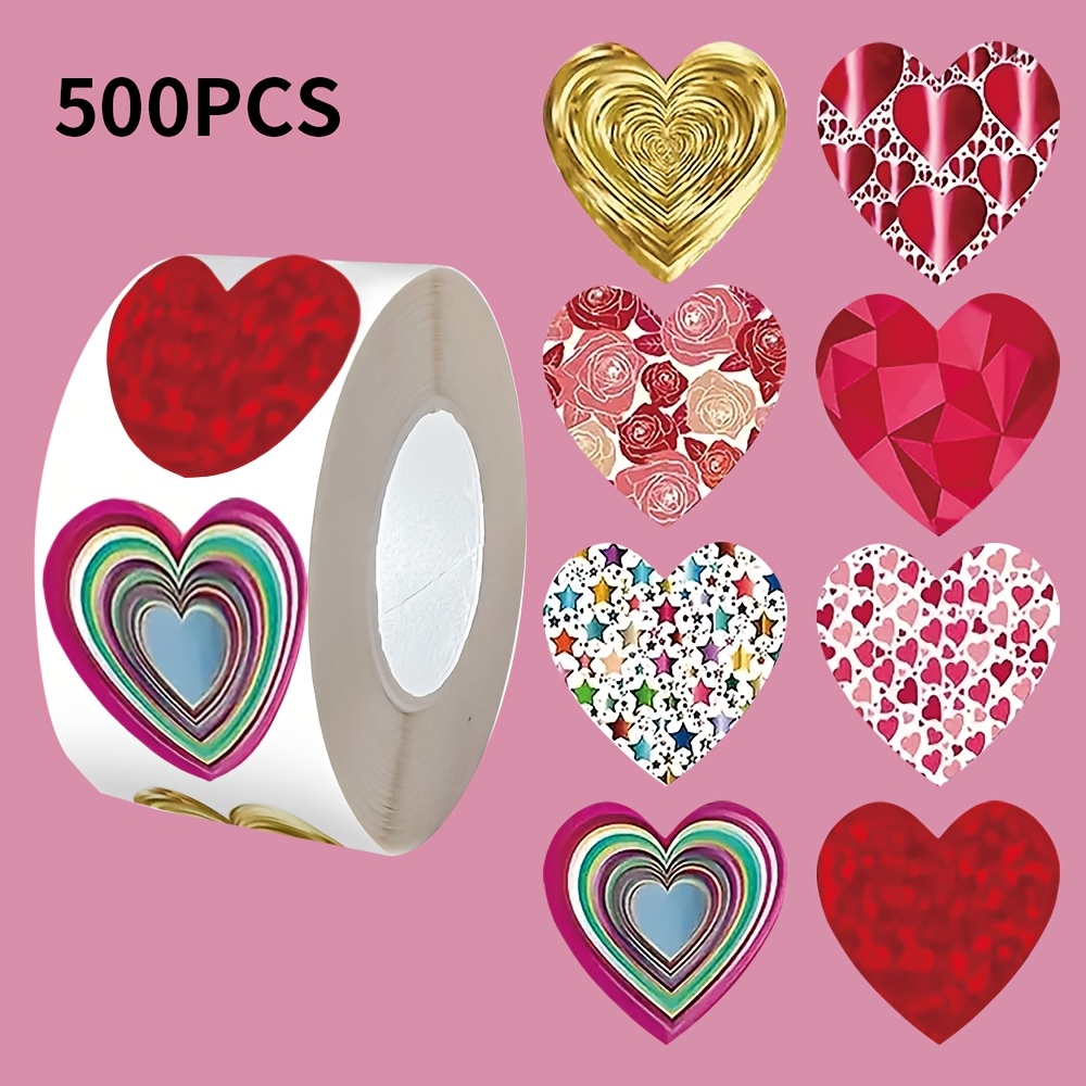 

A Roll Of 500 Self-adhesive Heart-shaped Stickers, , Scrapbooking, Diaries, Laptops, , Skateboards, Water Bottles, And Phones, Featuring Of Colors For A 's Day With 'i Love You' And ''.