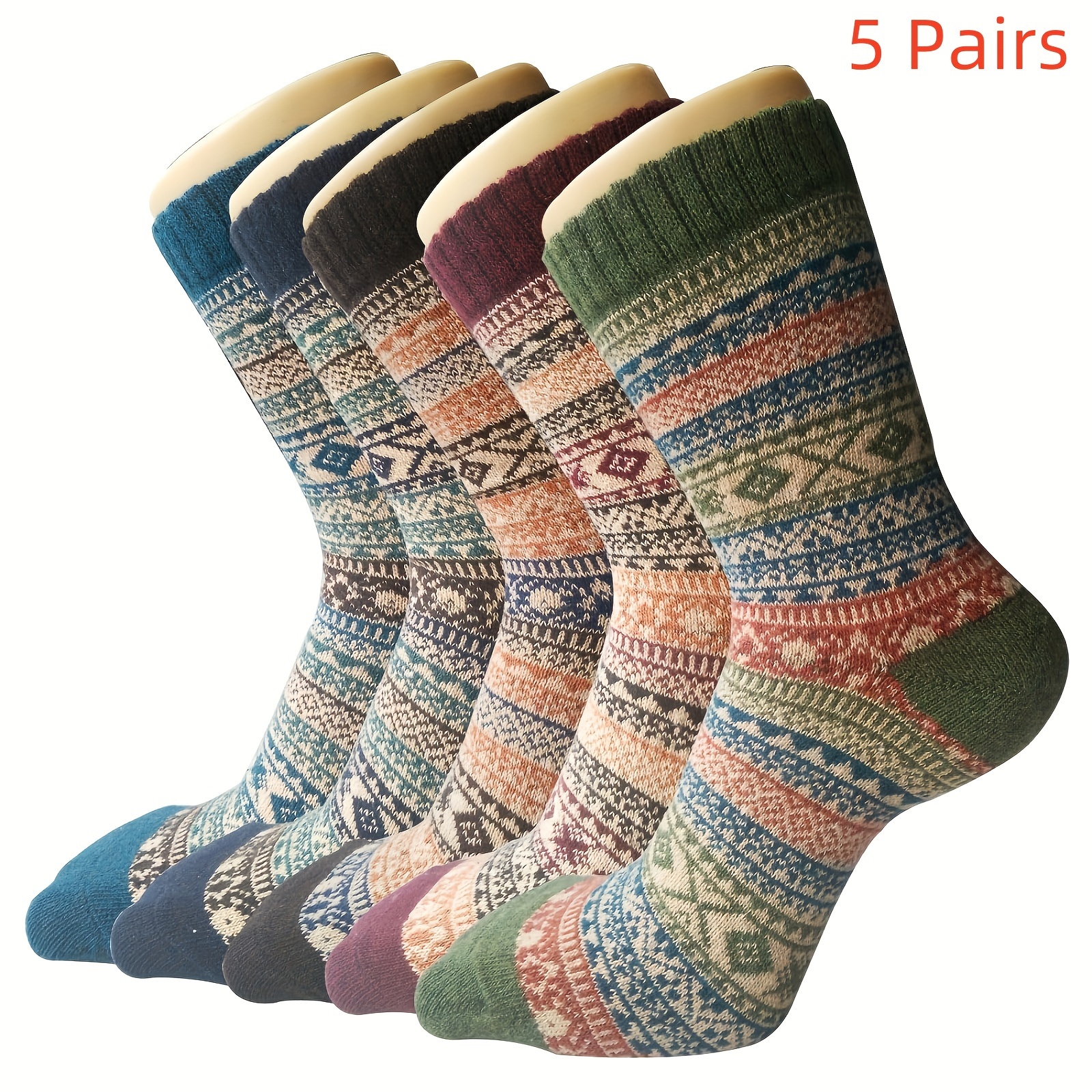 

5pcs Women's Cozy Knit Socks - Warm, Mid-calf Length For Fall & Winter, Breathable & Moisture-wicking