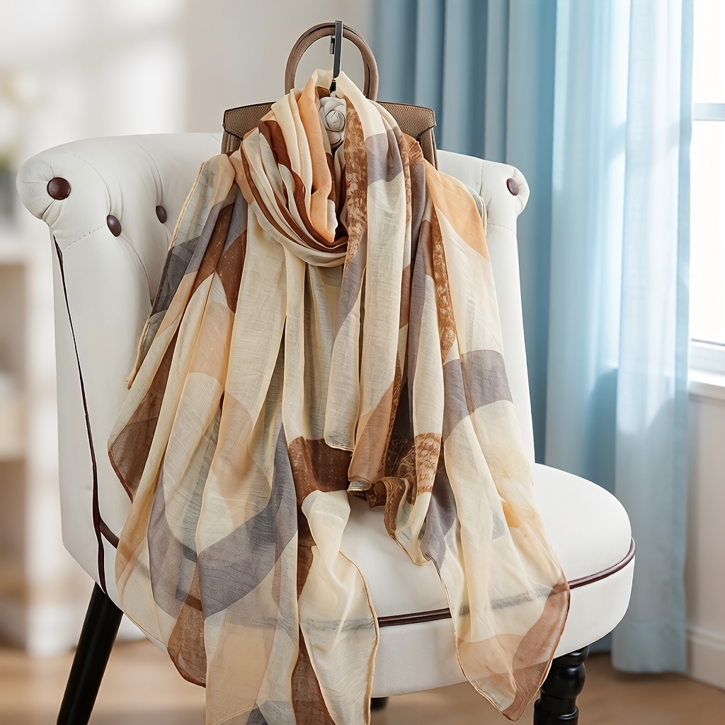 TEMU 1pc Of Stylish And Versatile Elegant Long Printed Satin Scarf, Suitable For Wearing And Autumn—vintage-style Headscarf, Shawl, And Beach