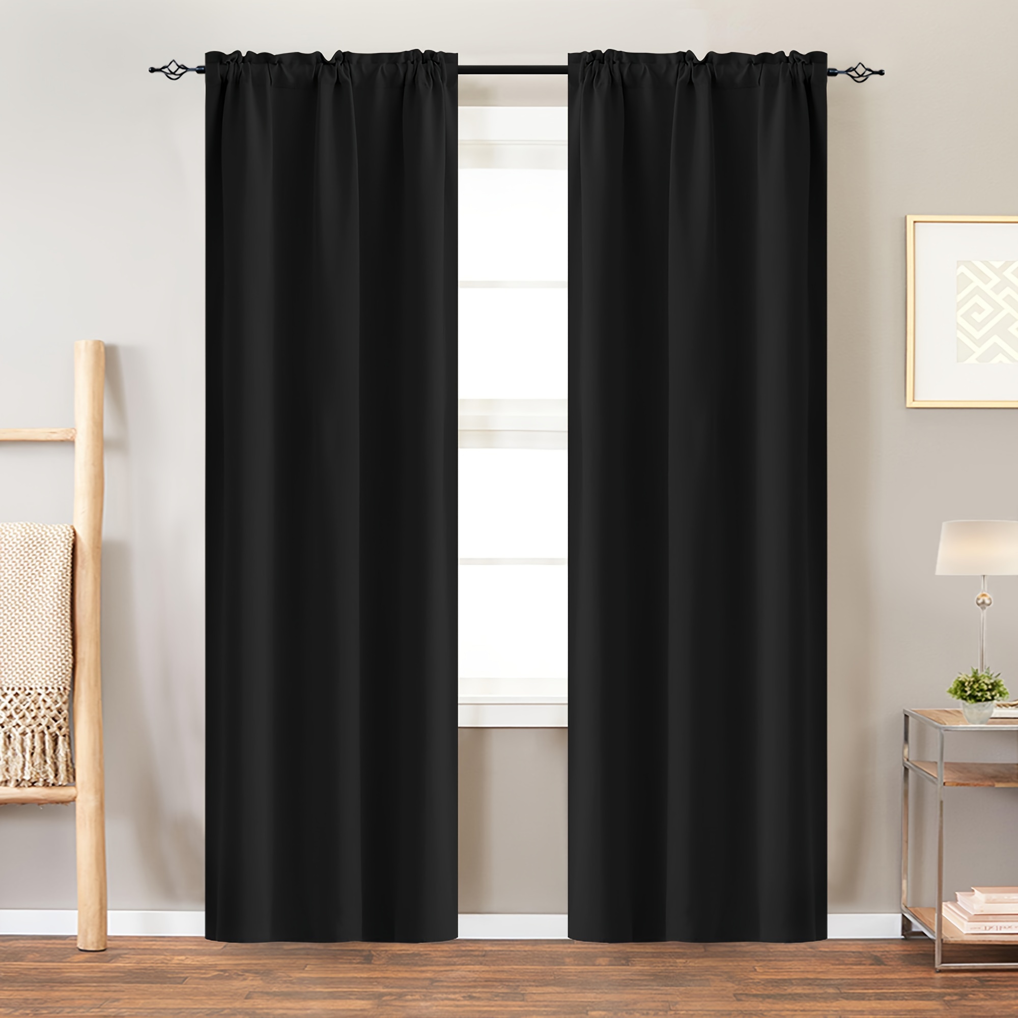 TEMU 2 Panels Room Darkening Curtains Solid Color For Bedroom Living Curtain Drapes Thermal Insulated Noise Reducing Rod Pocket Triple Weave Drapery