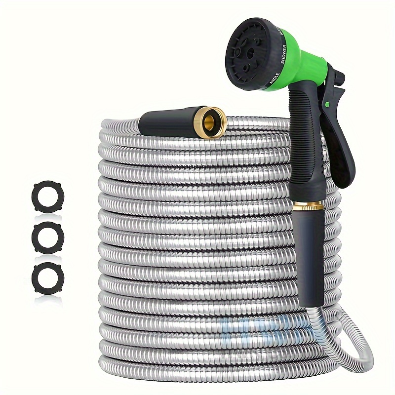 

Heavy Duty Stainless Steel Garden Hose With Spray Nozzle - Leakproof, Flexible & -free, 3/4" Connector For Yard Care, Includes Water Gun & Connectors (100ft/50ft/25ft), Garden Hose Nozzle