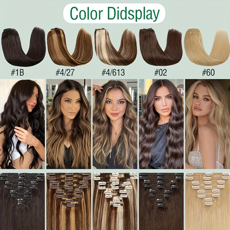 8pcs 18clips in hair extension double weft straight smooth long hairpiece 40.64-55.88cm natural look, multiple colors   daily wear & special occasions, versatile for all light beige & face types, everyday & special occasions details 7