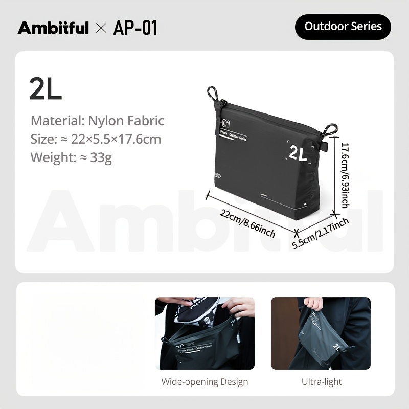 TEMU Ambitful Ap-01 Wear-resistant Nylon Storage Pouch, Portable Lightweight Daily Organizer Bag, Travel Carry Bag For Earphone, Charger, Usb Cable,