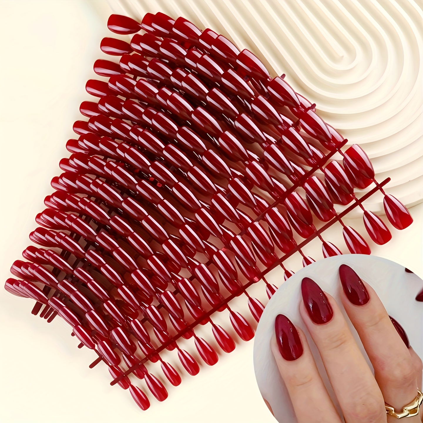 TEMU 120pcs Embouts d'ongles droits pures d' - 4pcs Ongles fausses de couleur unie, Décoration d'art d'ongle rouge vin pour embouts, Style facile et
