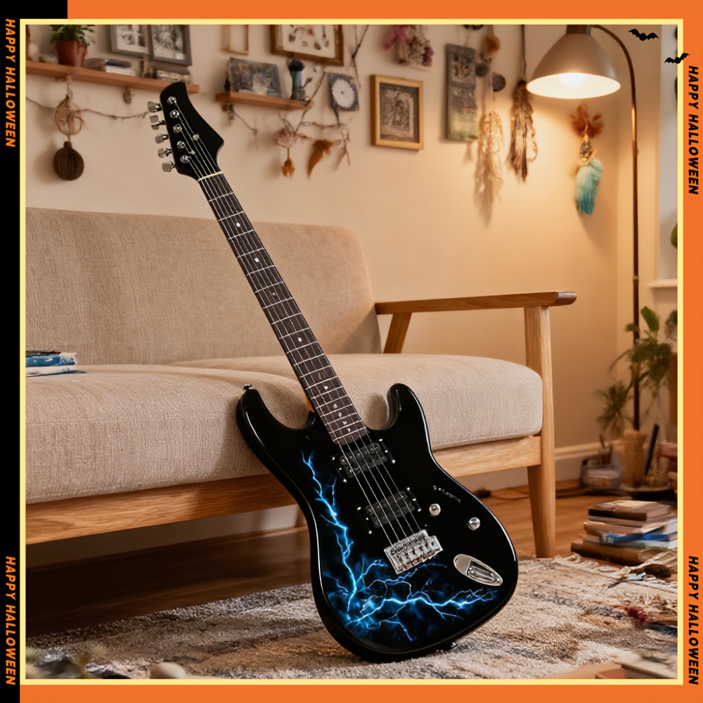 Black & Dark Blue Lightning Style Electric Guitar - Ideal for... product image 10
