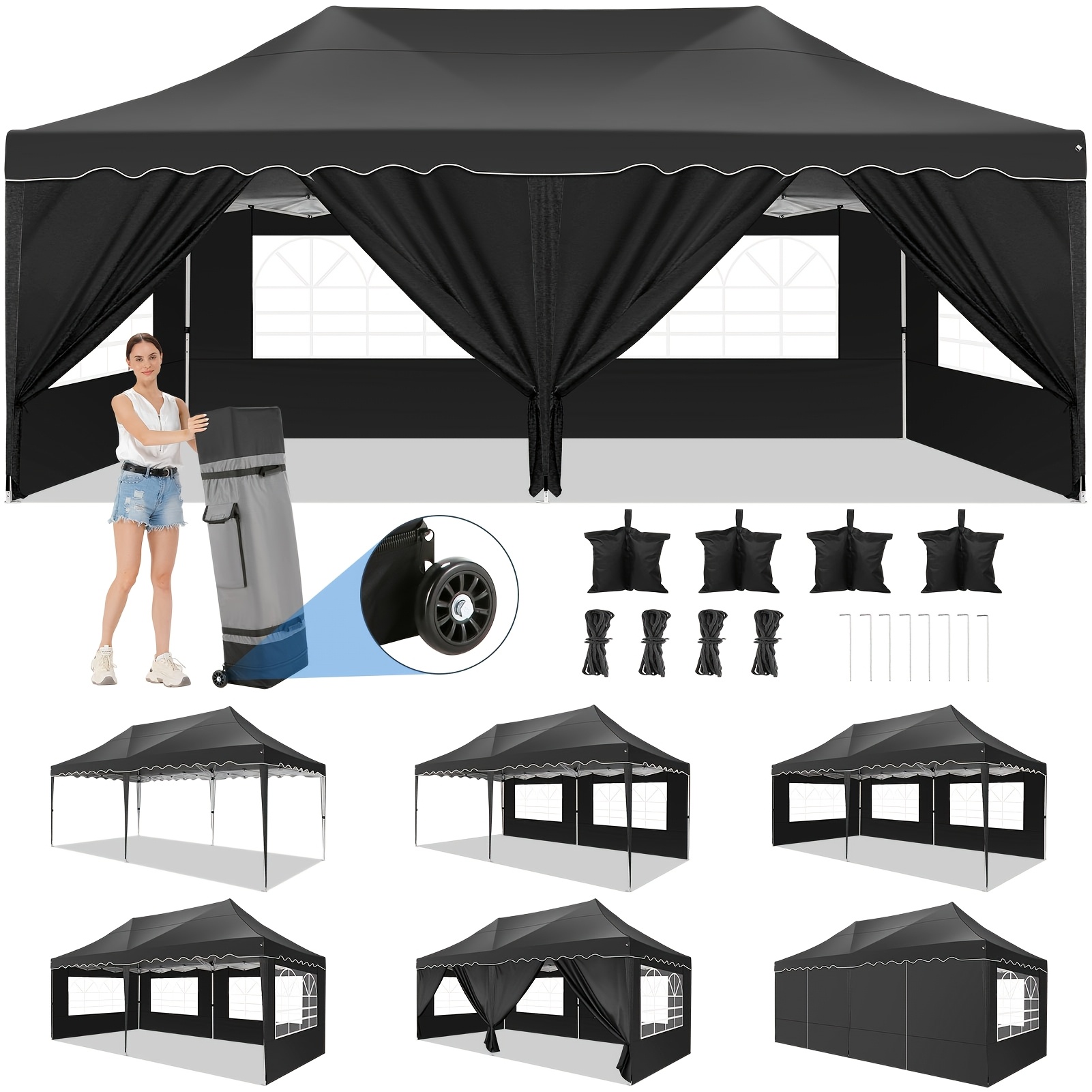Image of 3x6m Removable Pop Up Canopy Tent, Temporary Outdoor Shelter With 6 , Silver Coated Cover, Portable Wheeled Bag & 4 Sandbags, Instant Gazebo For Garden Party, Wedding, Events