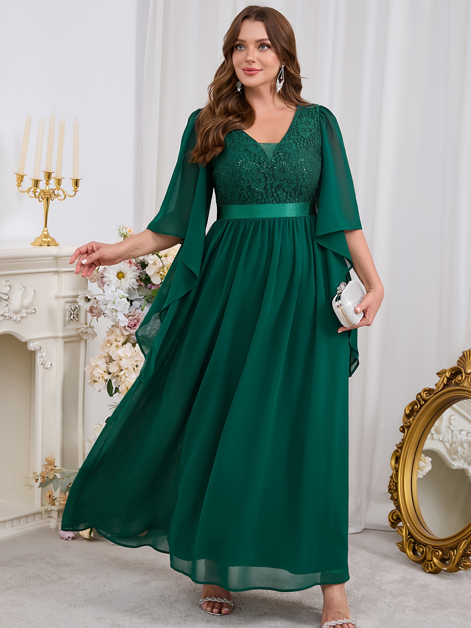 long sleeve brown maxi dress Bronze Satin Wrap Maxi Dress With Collar M main image 1