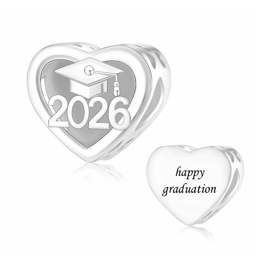 TEMU 1pc Silvery Plated Copper Digital "2026" Love Pendant Bead Suitable For Jewelry Making Bracelet Or Necklace Daily Wear Or Holiday/graduation