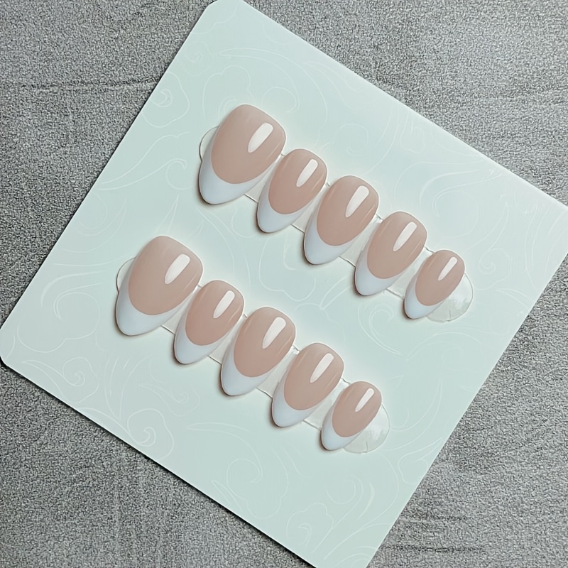 TEMU 10 uñas postizas prensadas cortas de hechas a para mujer - Base rosa nude y puntas francesas blancas cremosas, uñas postizas reutilizables con