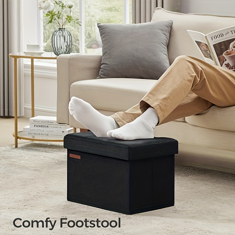 TEMU Storage Ottoman, Foldable Small Ottoman Foot Rest, 31 X 41cm Foot Stool, Ottoman With Storage, To 130kg, For Living Room, Bedroom, Dorm, Stylish