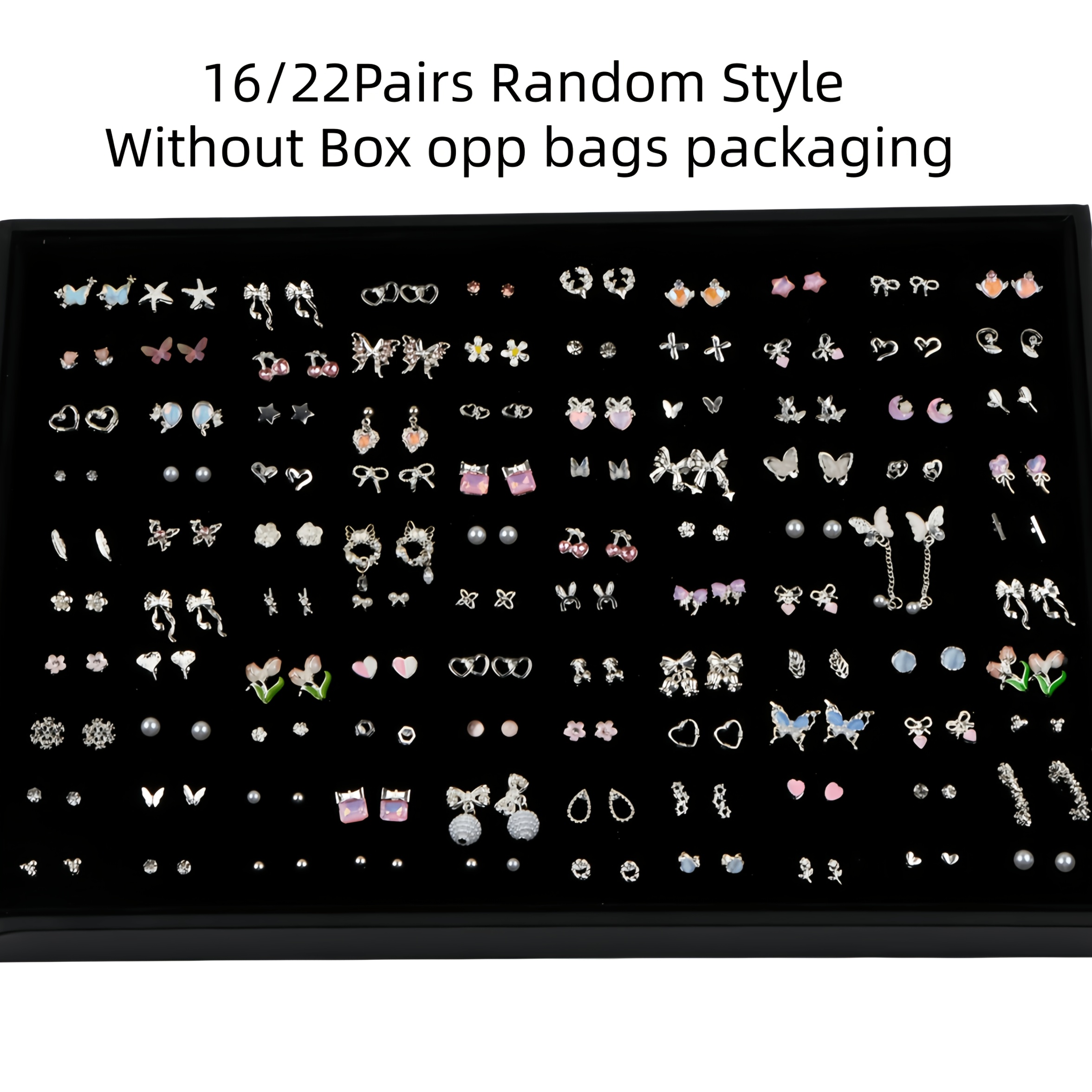 16/22 Pairs Heart-Shaped Butterfly Flower Stud Earrings Pack