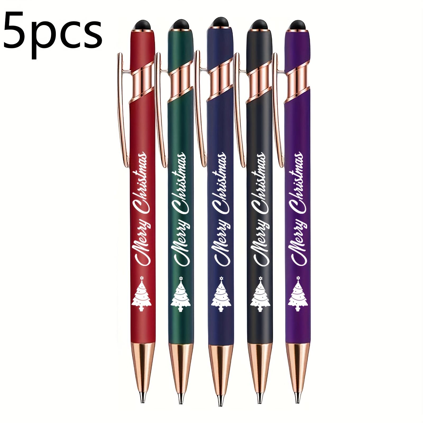 Image of 5pcs Funny Office Ballpoint Pens, Retractable Metal Pens With Merry Christmas Quotes, Medium Point, Black Ink, Christmas Gifts For Adults, Office Gifts For Men And Women