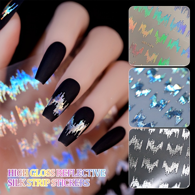 

Ultra-shiny Reflective Nail Art Stickers - Aurora Glitter, Self-adhesive Decals For Diy Manicure, Formaldehyde-free