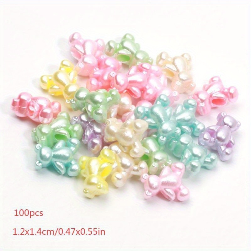 TEMU 100pcs Handmade Multicolor Shiny Gloss Acrylic Bear Beads With Cute Bear Shape - Diy Making, Keychains, Phone Charms, Necklace Accessories For &