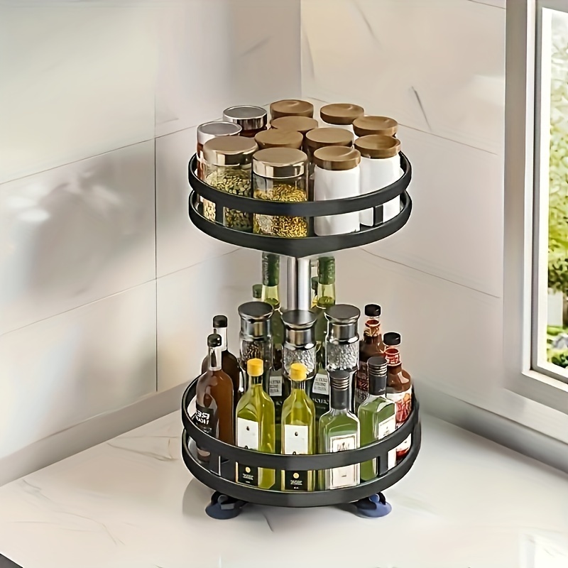 TEMU Spice Rack With 2-layer Rotating Spice Rack, Rotatable , Spice Rack For Kitchen, Dining Room, Coffee Table, Or Pantry, Kitchen Storage Rack,