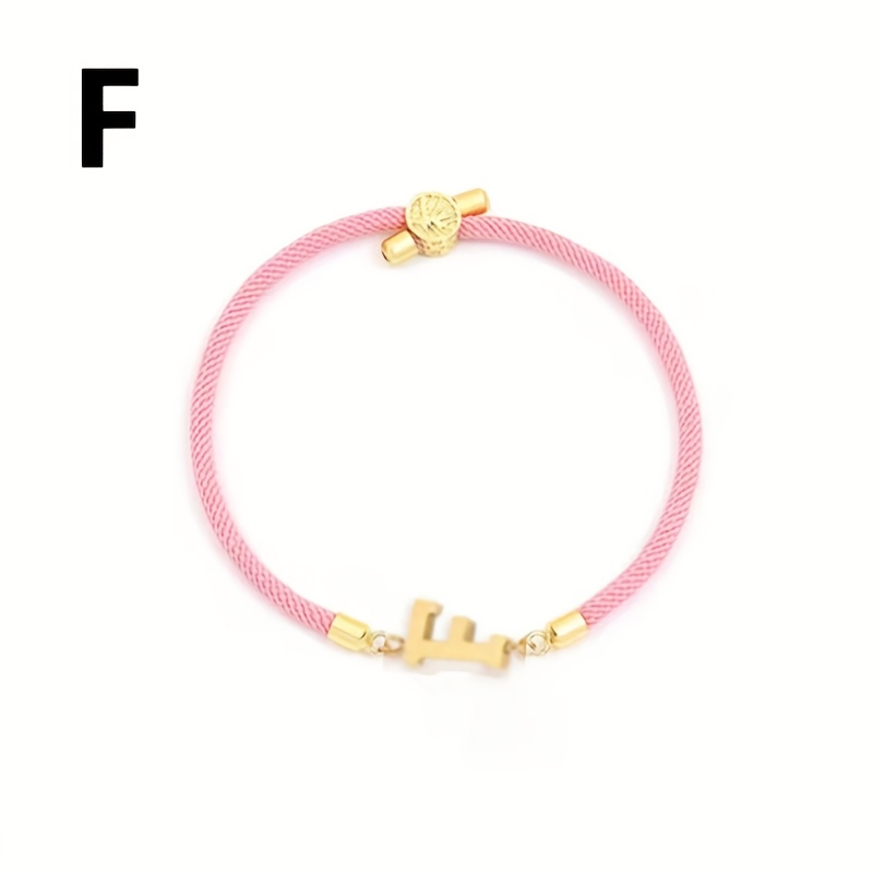 TEMU 1pc Pulsera Rosa A-Z 26 Chapado en Oro de 18K Chapado en Oro de 18K Cordón Ajustable 304 Pulsera de Moda para Mujer, Pulsera Impermeable