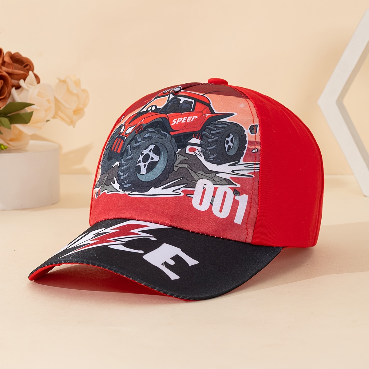 Image of 1pc Cute, Cool, Breathable And Colorful Baseball Cap For Boys And Girls With Car Print For . Suitable For Daily Wear, Outdoor Play, Day Gifts, And Graduation Season Wear