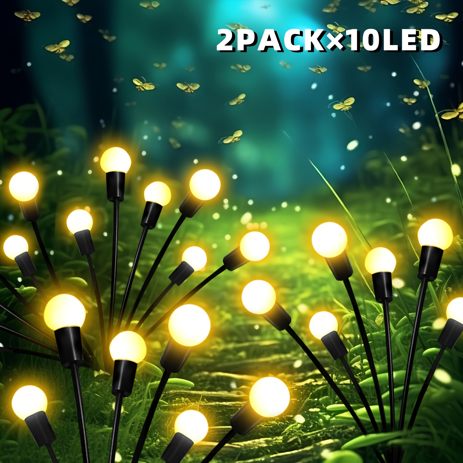 2 Packs Of Outdoor Firefly Lights With 10/6 Bulbs, Suitable For Yard Decoration, Garden Lights, And Parties, Featuring And Flashing Light , Perfect For Christmas, Lawns, And Weddings