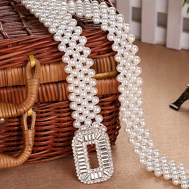 1pc Elegant Women's * Imitation Pearl Elastic Waist Belt with Sparkling * *  - Vintage Bohemian Style Adjustable * for Dresses, Sweaters, Coats &  Evening Gowns - Daily * & Formal Events, Versatile ...
