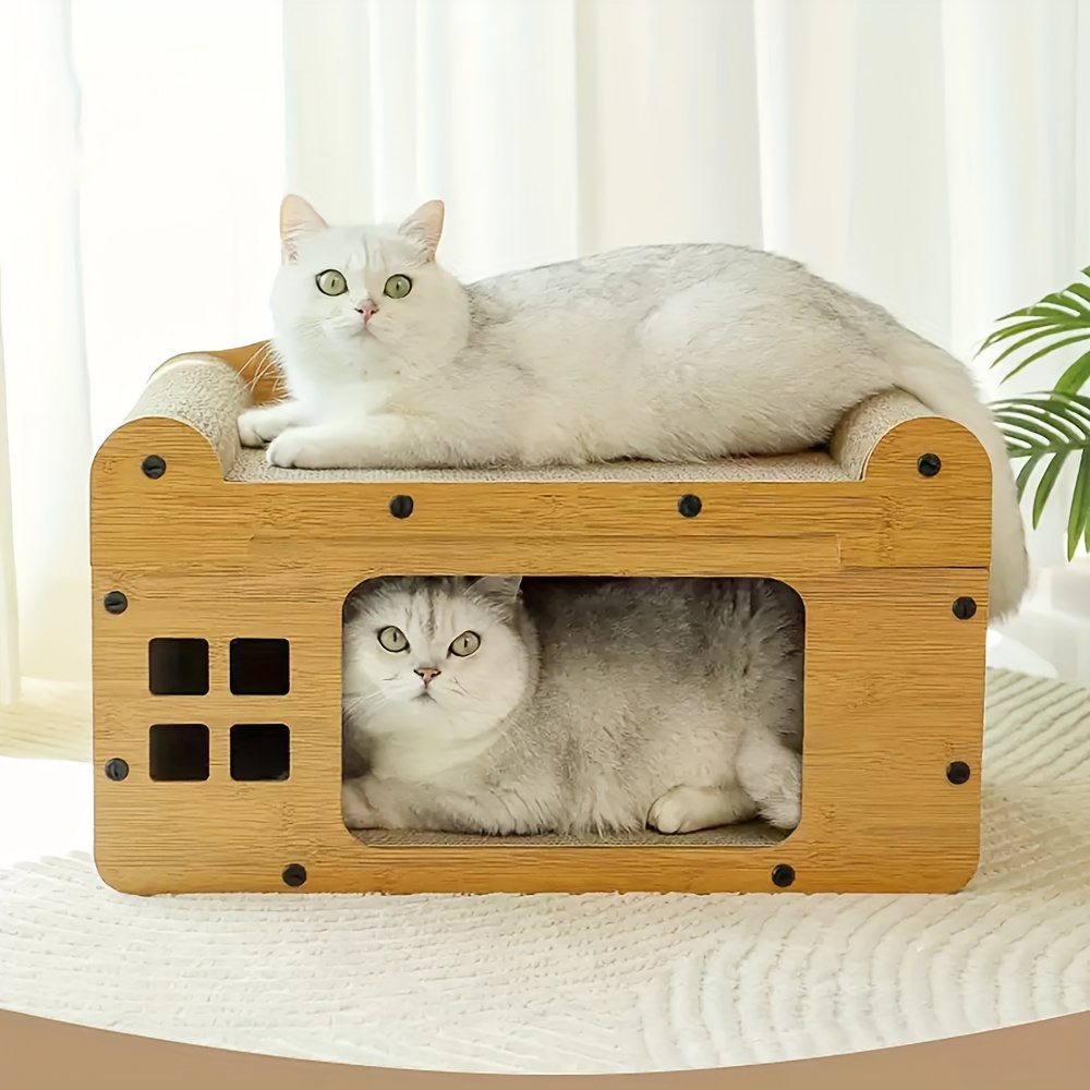 

Large Cat House For Outdoor And Indoor Cats, Multi- Cat Condo With Cat Scratching Boards And Plush Balls, Enclosed Cat Condo For Indoor Cats Ventilation Doors