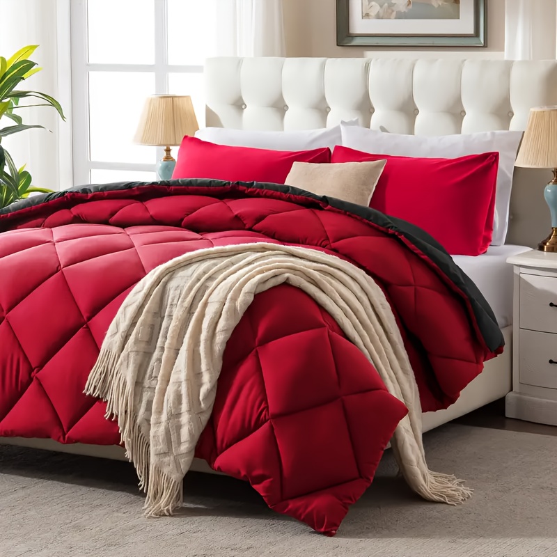 1pc Bedding Comforter Duvet Insert - Quilted Comforter Featuring Corner Tabs - Box Stitched Down Alternative Comforter