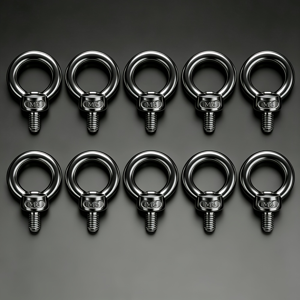 TEMU 10pcs 304 Stainless Steel M6 Round Threaded Eye Bolts, Heavy-duty Threaded Mechanical Shoulder Eye Bolts, Hardware Ring Eye Bolts For Nut