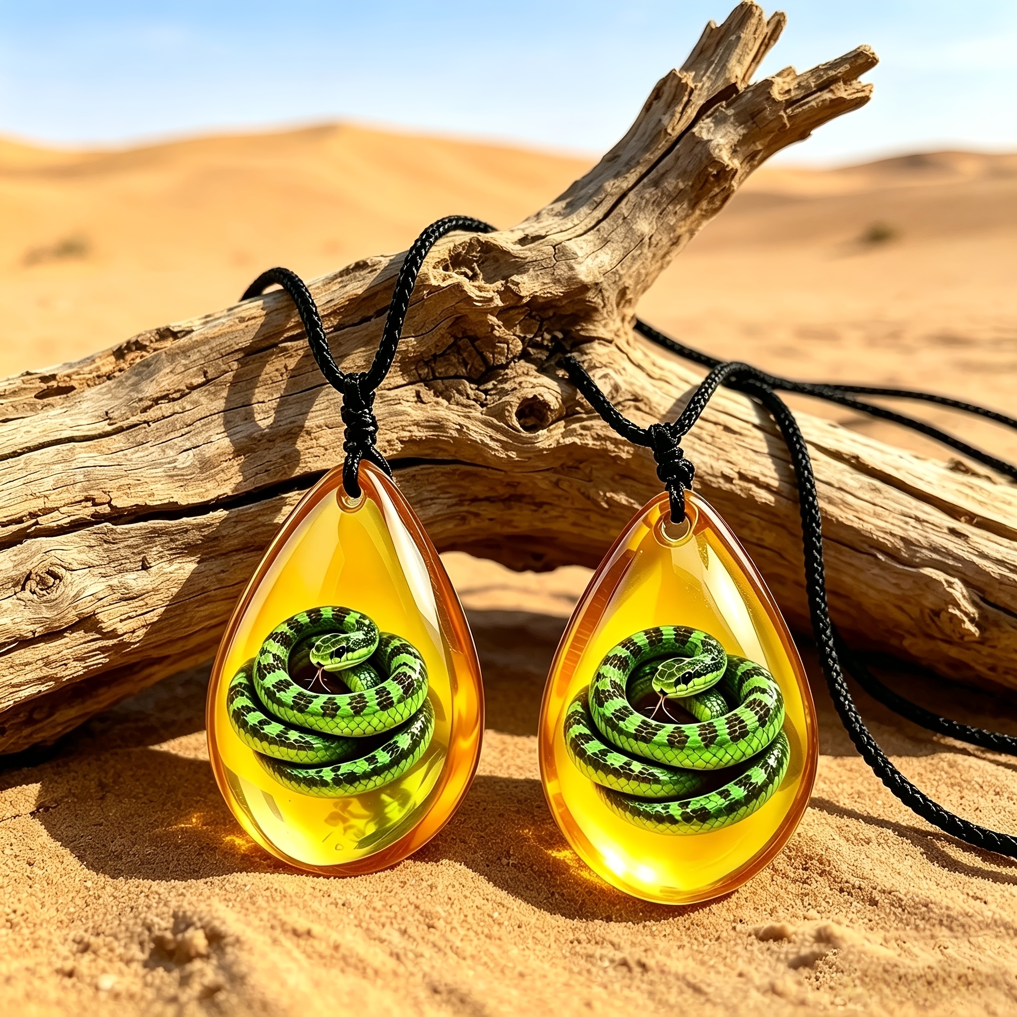 2pcs Unisex Imitation Amber Snake Pattern Necklace Set