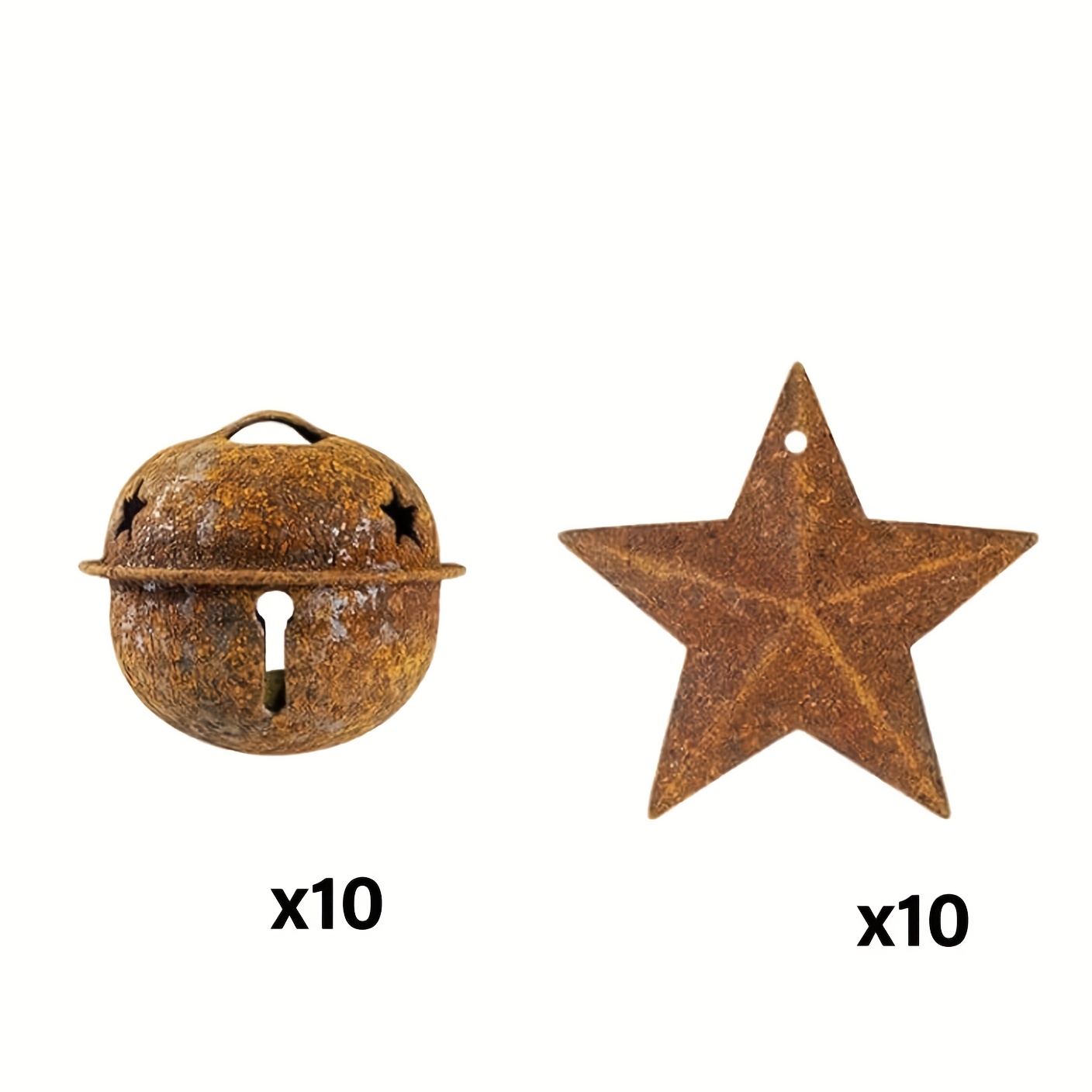 20pcs Rusty Metal Christmas Sleigh Bells, Craft Set With Miniature Star And Tree Holiday Decorations