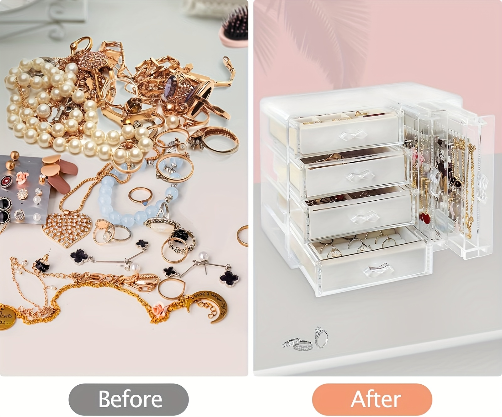   and kitchen supplies storage jewelry box storage acrylic jewelry storage cabinet transparent earring holder jewelry hanging box with 4 velvet drawers earring ring necklace bracelet display box womens gift transparent jewelry storage box home and vanity space saving jewelry organizer   Product details 0