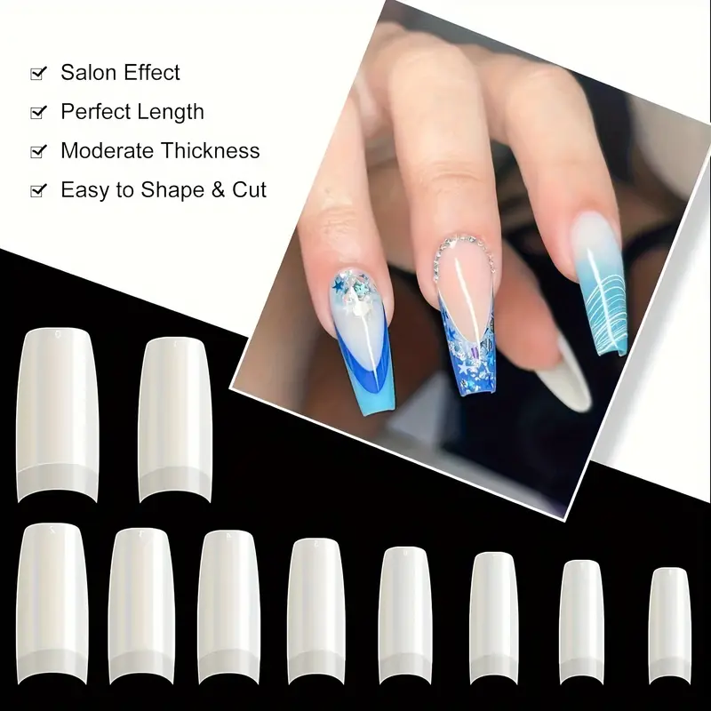 500pcs long coffin false nails white artificial nail tips set easy to shape and file for diy nail design details 4