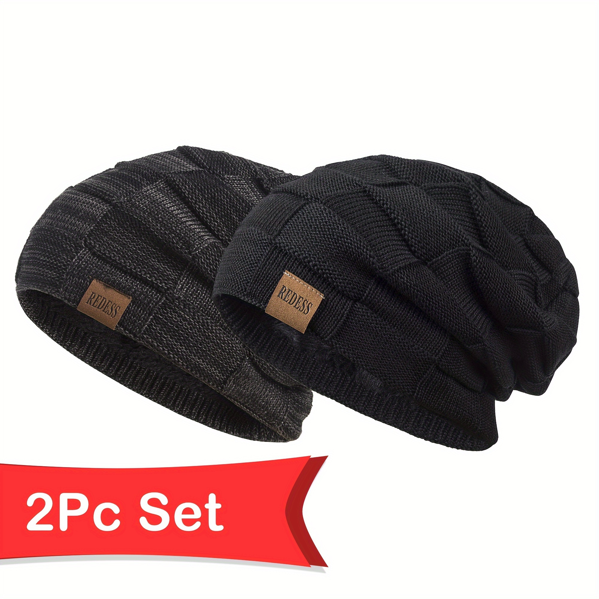 

2pc Set Hat For Men And Women Skull Cap