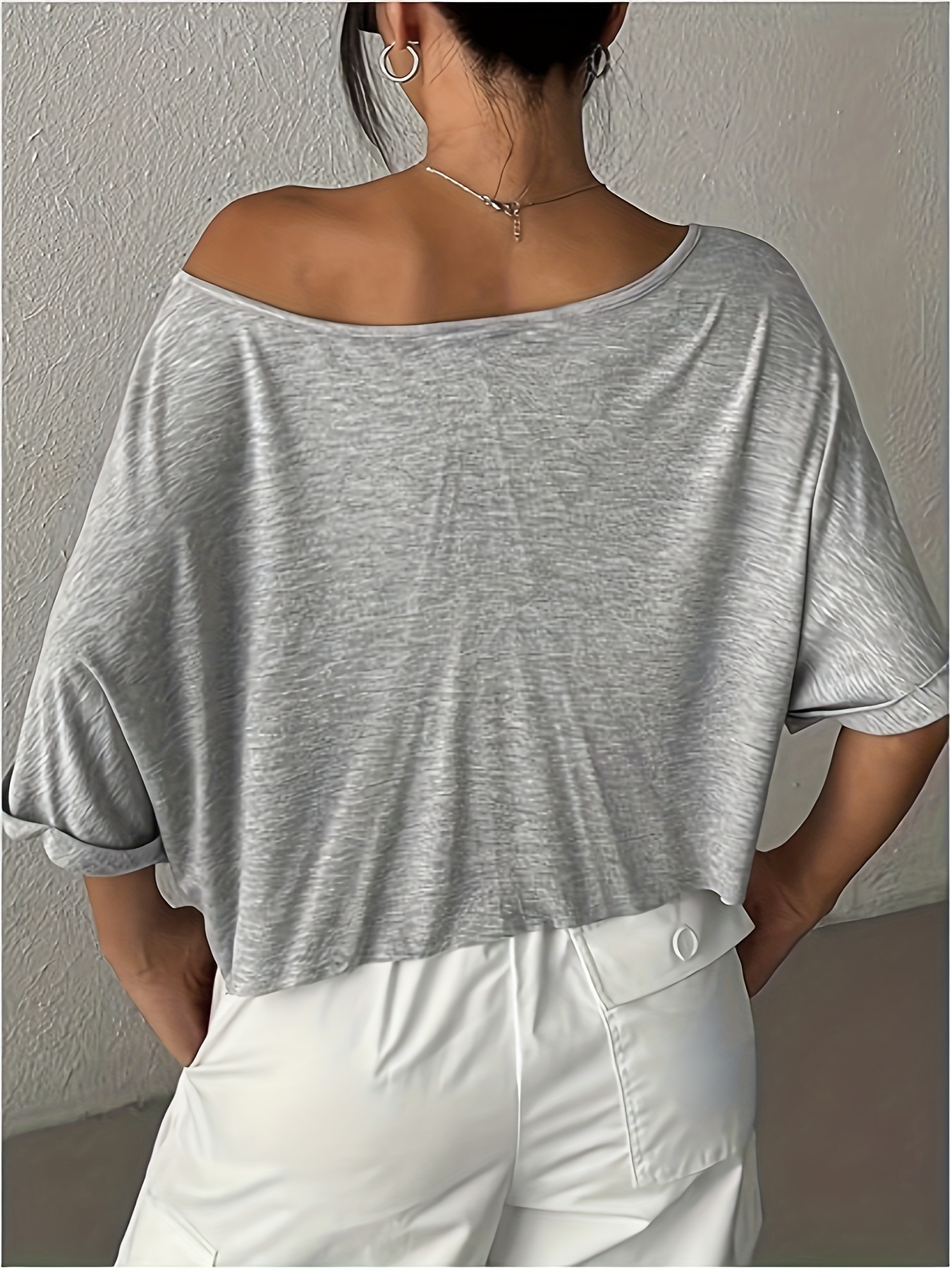 4pcs Women's Off-the-Shoulder Solid Crop Top Set