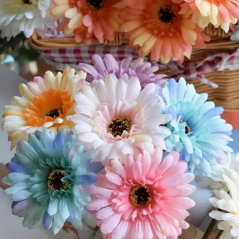 

6pcs Artificial Flower - Vibrant And Realistic Multicolor Daisy Bouquet - Durable Fake Flowers For Christmas, Wedding, Home And Garden Decor