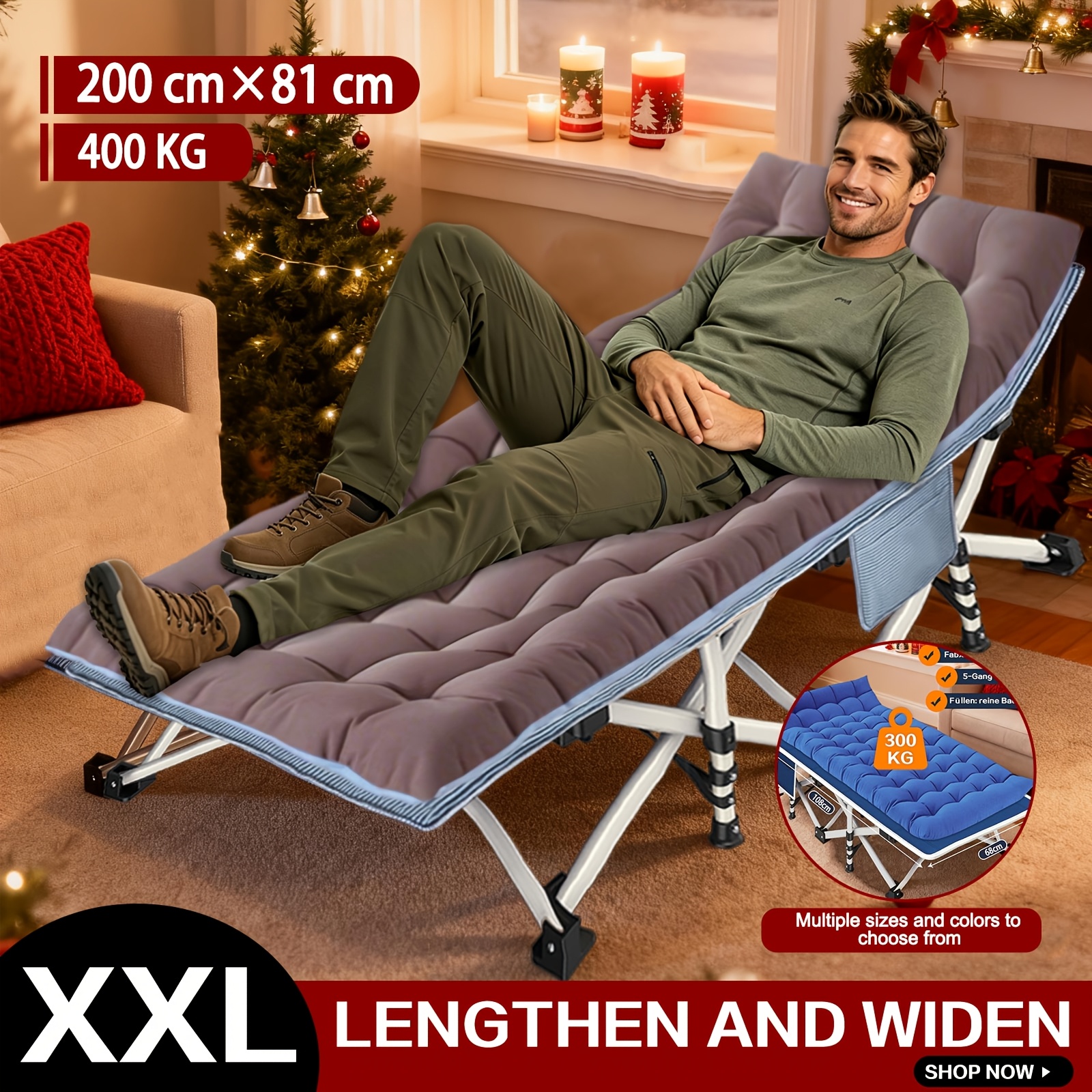 E-shop XXXL Großes Faltbares Campingbett mit Dickem Matratzen - Robuster, Tragbarer Outdoor-Bettgestell, 190Cm X 68Cm X 35Cm-200Cm X 81Cm X 45Cm Große