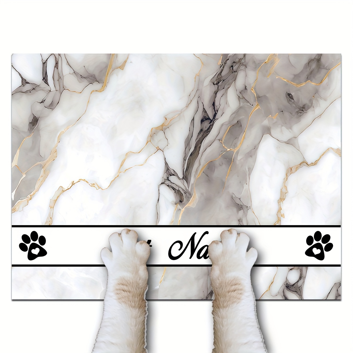 TEMU 1pc Customizable Marble Print Feeding Mat, Non-slip Pet Food And Water Bowl Pad, Dog Drinking Mat, Accessories Supplies, Personalized Diy Pet