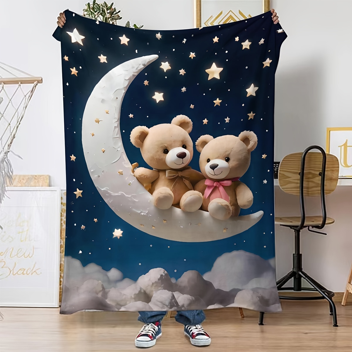 

Ultra-soft Cartoon Bear Flannel Throw Blanket - Cozy, Warm & Lightweight For Couch, Bed, Office, And Travel - Perfect Gift For Family And Friends