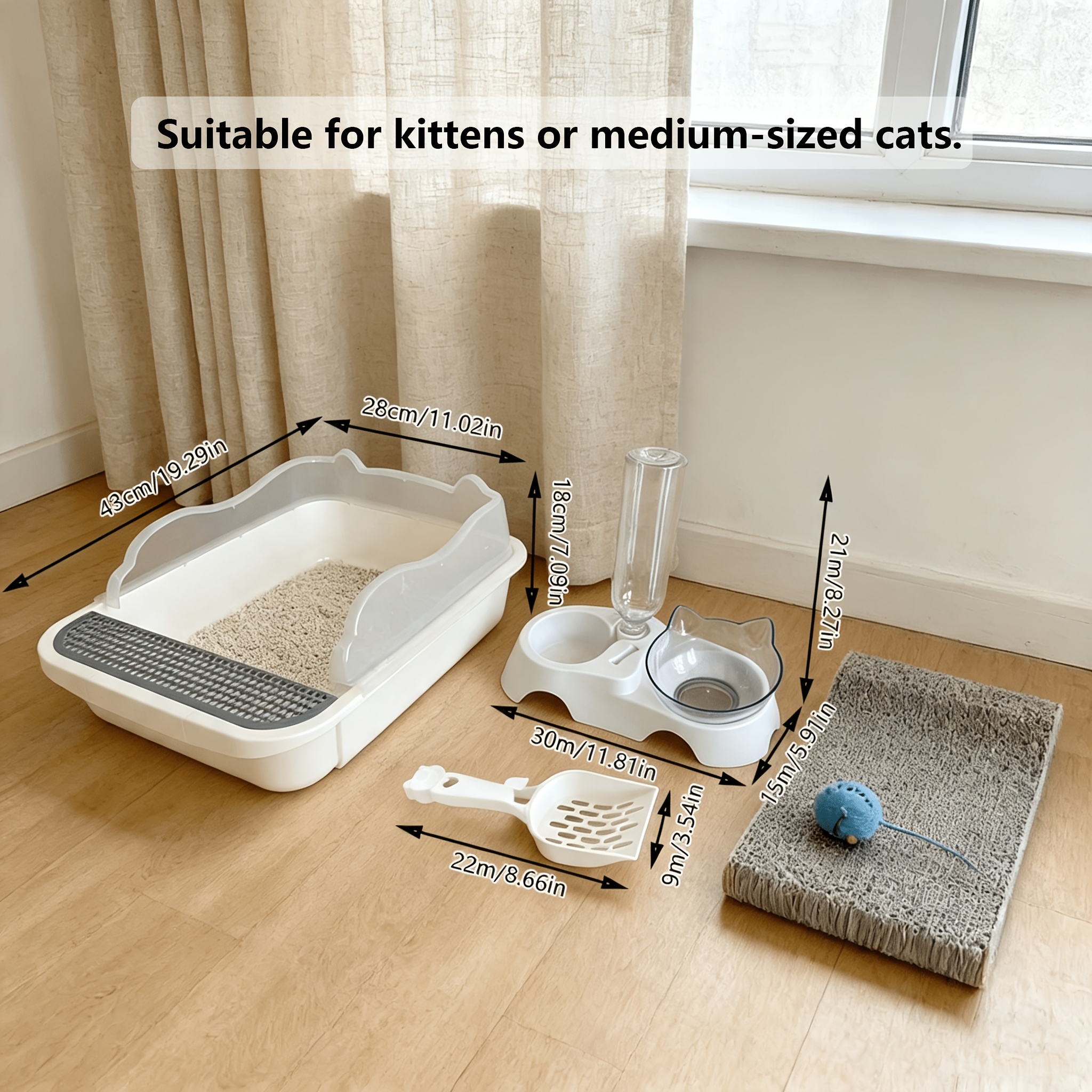Image of Pet Cat And Dog Supplies, White, 1-piece/2-piece/3-piece Mixed Pack, Abs Material, Cleaning Litter Tray, , Large Automatic Water Refill Food Bowl, Pp Material Drinking Water Double Bowl Set
