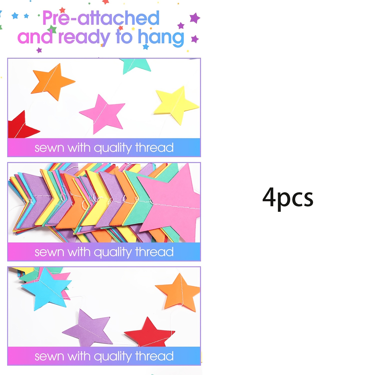 TEMU 4pcs Guirlande d' en papier Guirlande d' 2026 Décoration de fête Double face Étoile à suspendre Fraise en papier pour remise de diplôme Mariage
