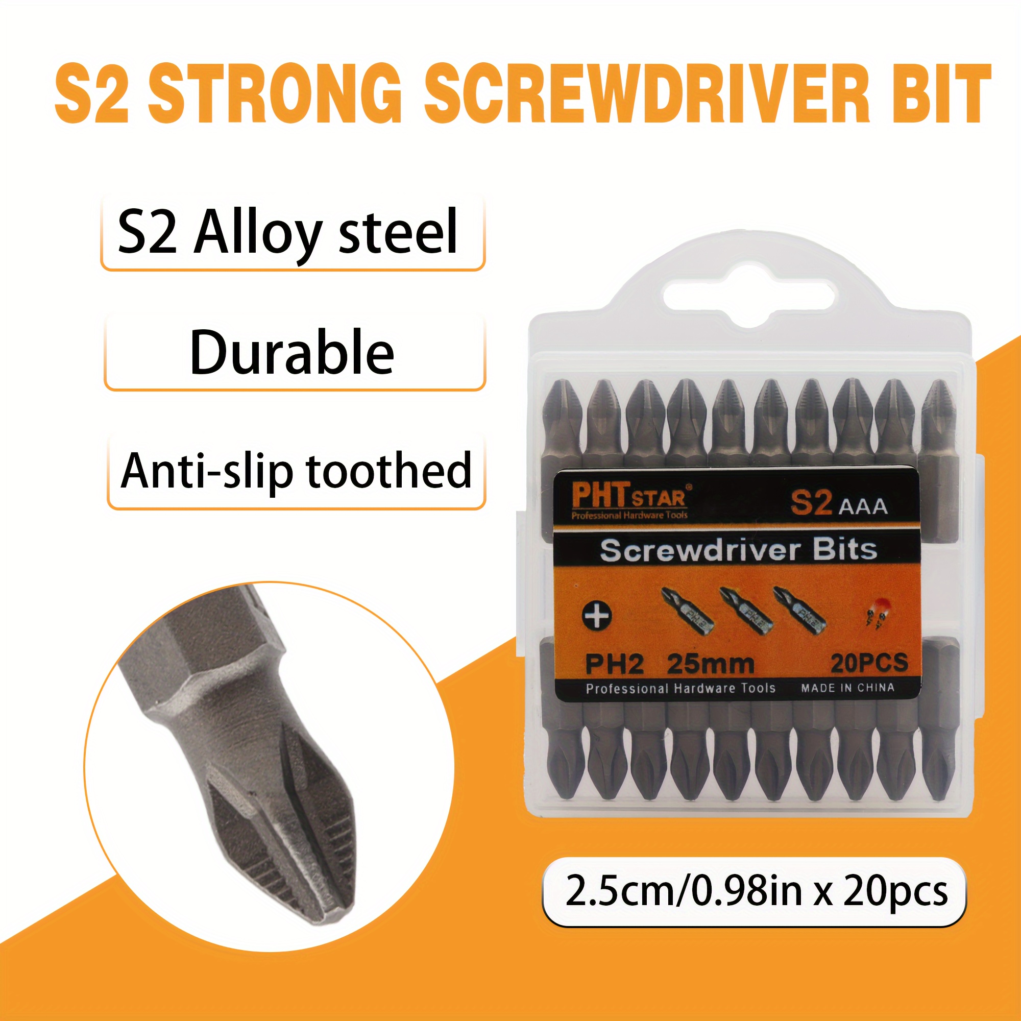 

20-piece Ph2 Bit Set, Anti-slip S2 Alloy Steel, 25mm, Durable Precision Tool For Electric And Manual Screwdrivers